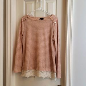 Beige top with lace and button details